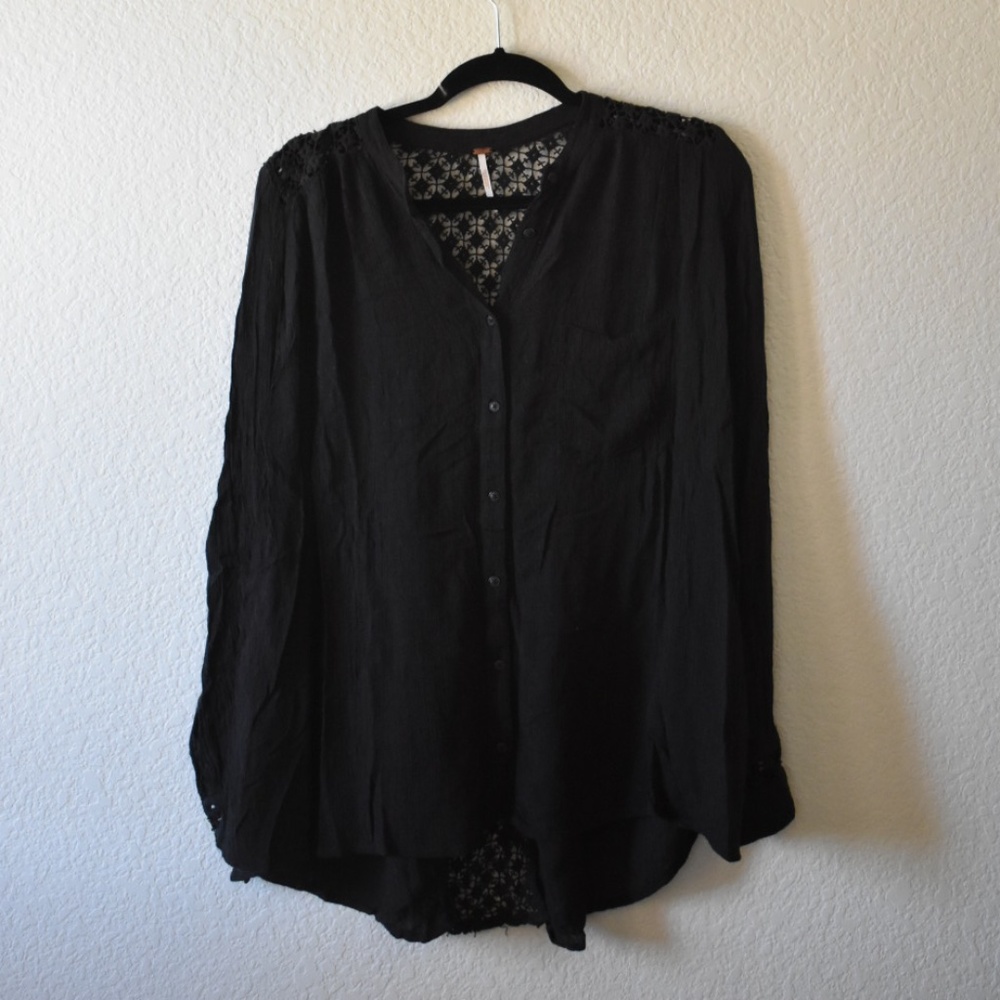 Free People Black Button Blouse